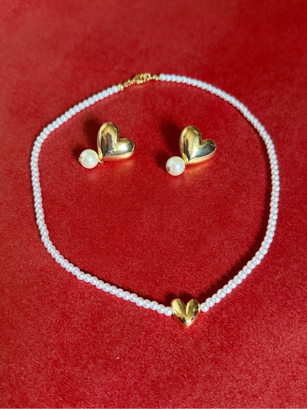 BaubleBar Gold Heart Pearl Necklace and Earring set